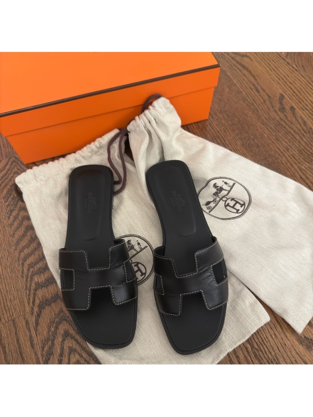 Hermes Oran Sandal Black